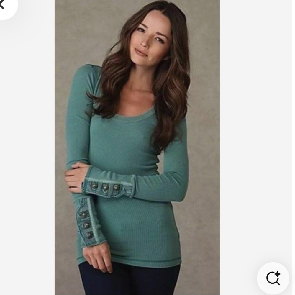 Free People Teal Long Sleeve Top with Button Accents